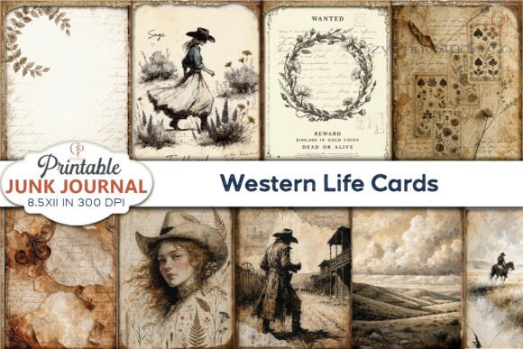 Download Western Life Cards Junk Journal Pages - Western life Collection