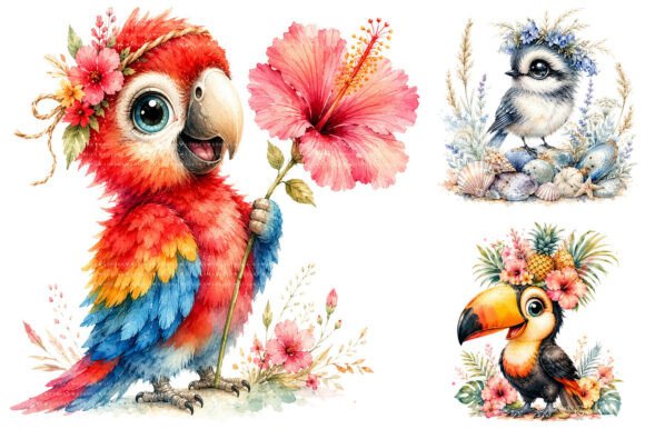 Download Whimsical Tropical Bird Clipart Bundle - Bird clipart Collection