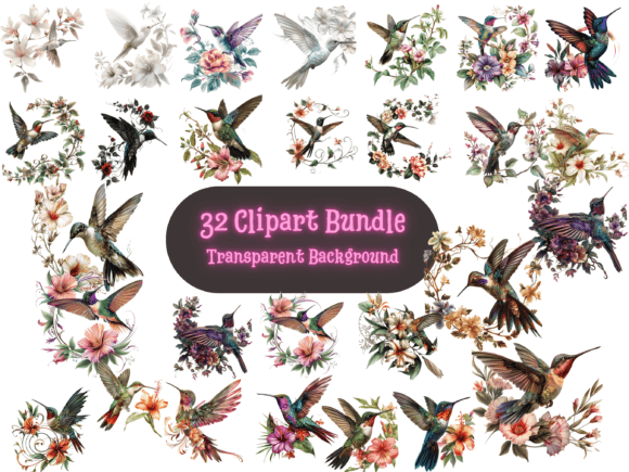 Download Floral Hummingbird Clipart Bundle - Bird clipart Collection