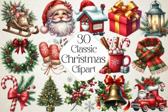 Download Watercolor Classic Christmas Clipart - Classic christmas clipart Collection