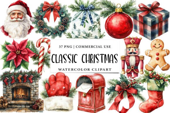 Download Classic Christmas Clipart Bundle - Classic christmas clipart Collection