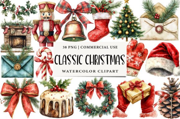 Download Watercolor Classic Christmas Clipart - Classic christmas clipart Collection